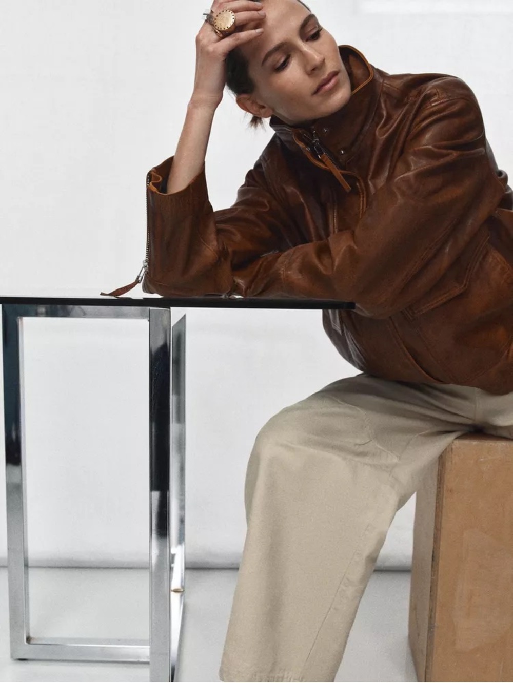 NWT 100% Leather Bomber Jacket ZW Collection Limited Edition Brown MSRP $419 - Picture 3 of 11